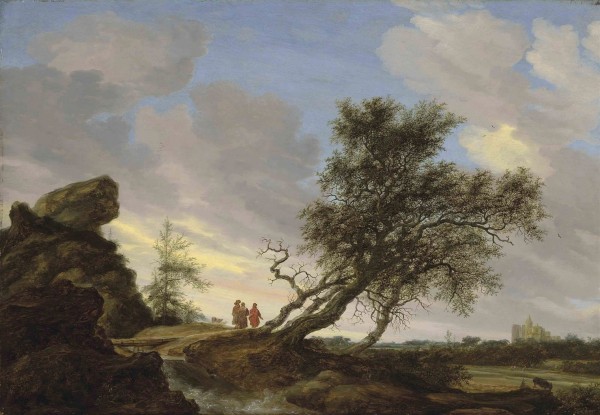 An extensive landscape with the Road to Emmaus by Salomon van Ruysdael
